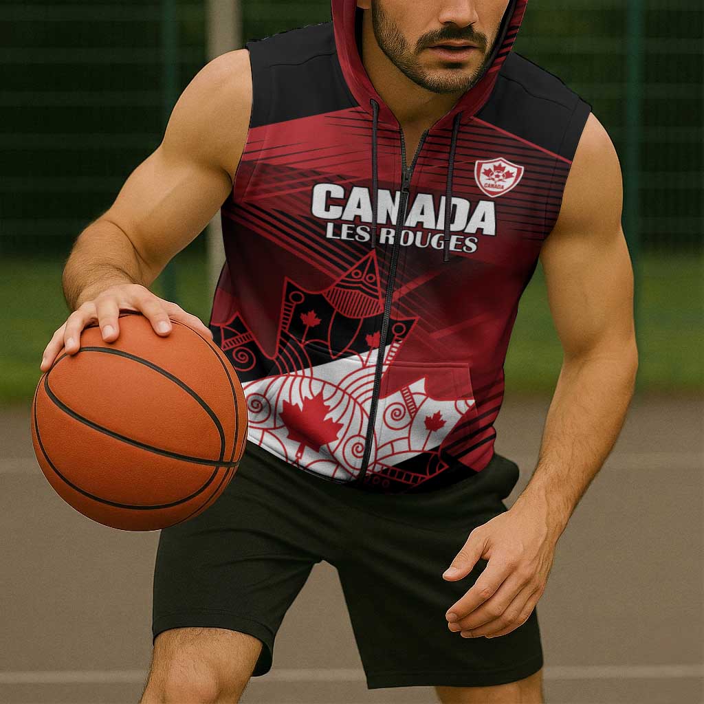 Custom Canada Soccer Sleeveless Zip Hoodie Les Rouges Maple Leaf - Wonder Print Shop