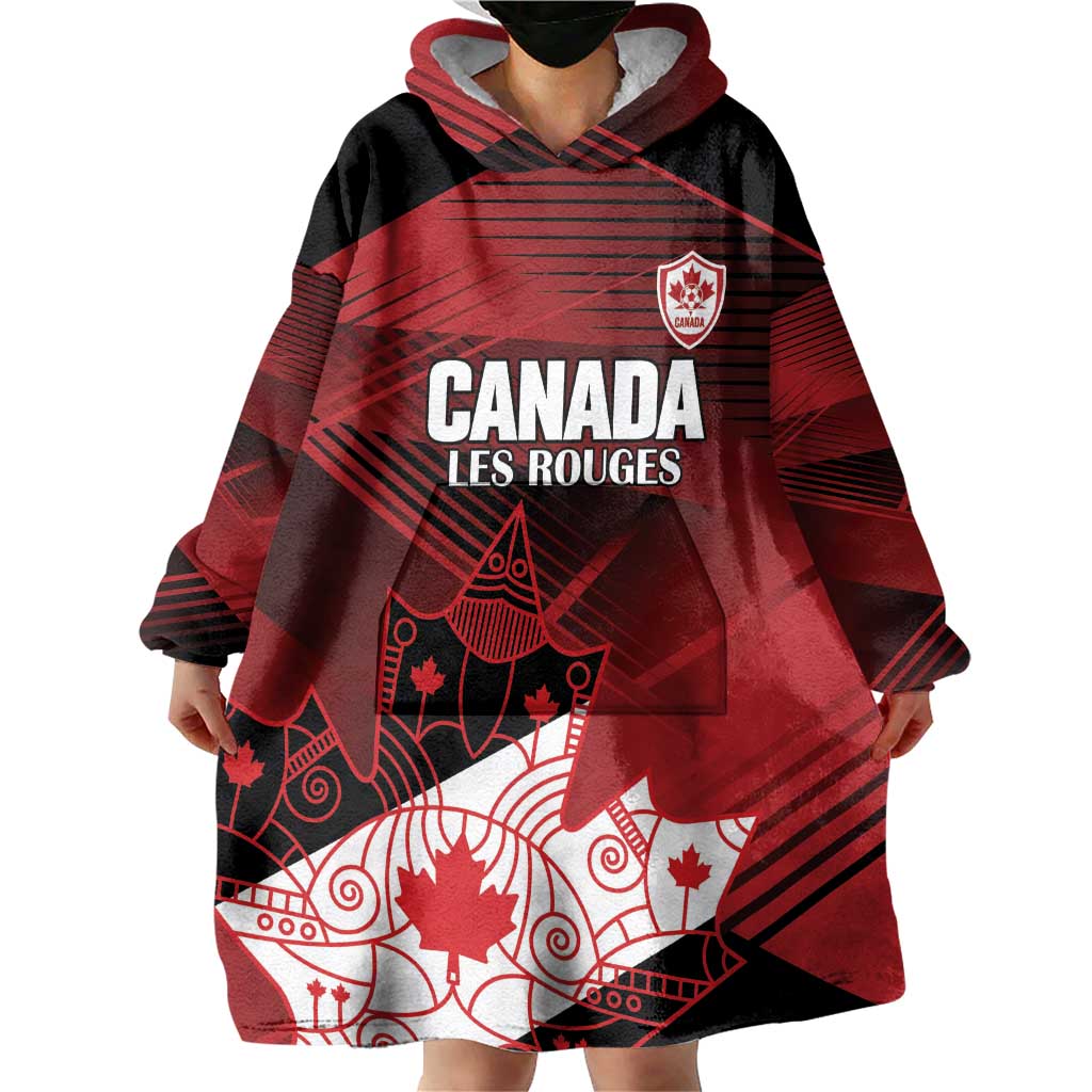 Custom Canada Soccer Wearable Blanket Hoodie Les Rouges Maple Leaf - Wonder Print Shop