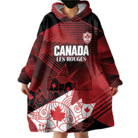Custom Canada Soccer Wearable Blanket Hoodie Les Rouges Maple Leaf - Wonder Print Shop