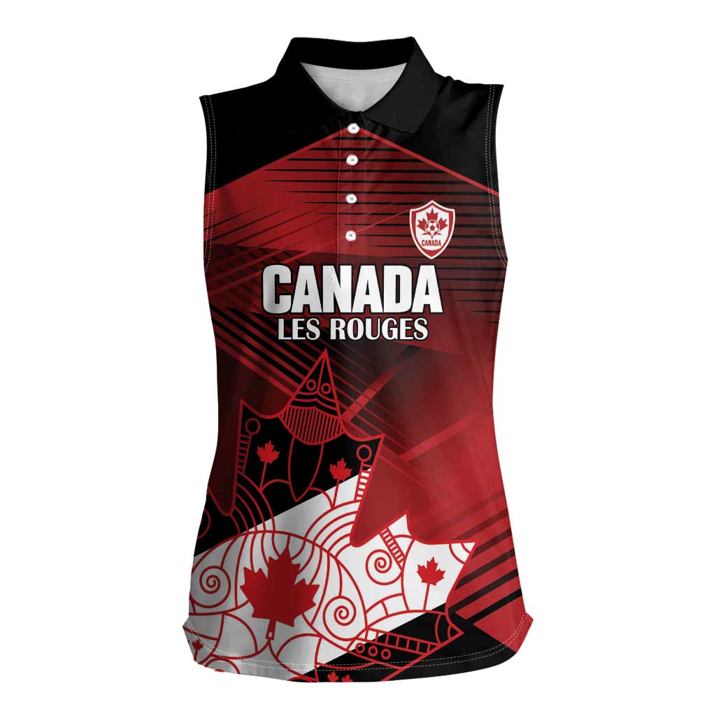 Custom Canada Soccer Women Sleeveless Polo Shirt Les Rouges Maple Leaf - Wonder Print Shop