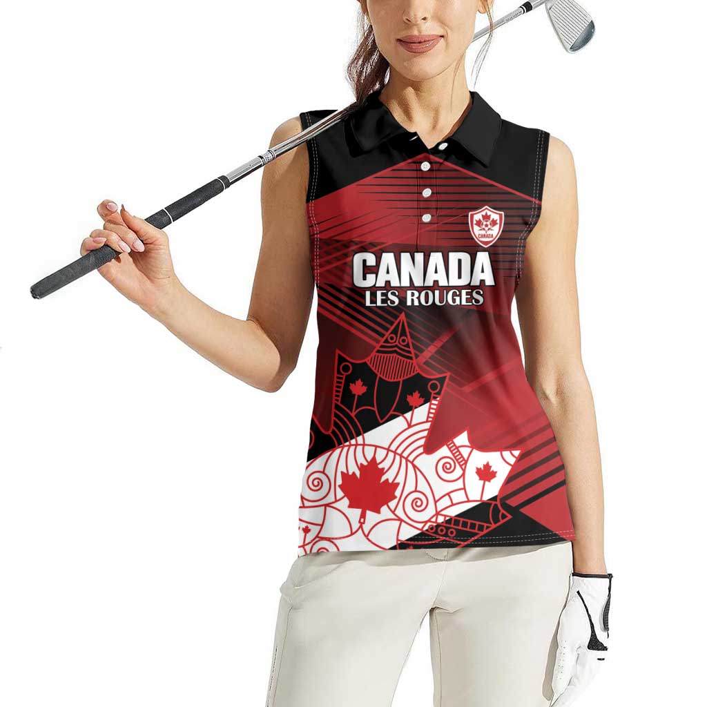 Custom Canada Soccer Women Sleeveless Polo Shirt Les Rouges Maple Leaf - Wonder Print Shop