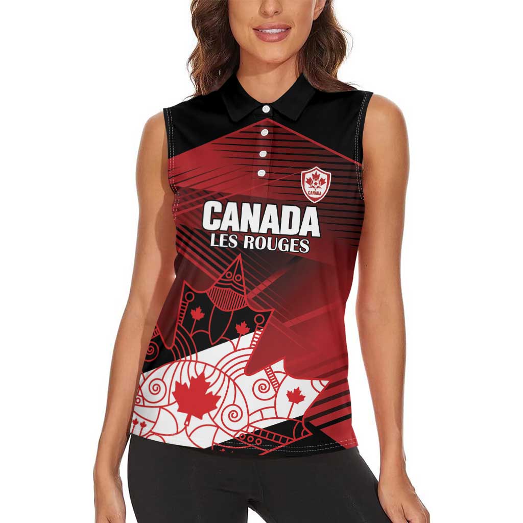 Custom Canada Soccer Women Sleeveless Polo Shirt Les Rouges Maple Leaf - Wonder Print Shop