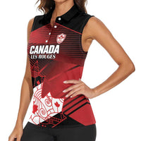 Custom Canada Soccer Women Sleeveless Polo Shirt Les Rouges Maple Leaf - Wonder Print Shop