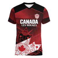 Custom Canada Soccer Women V-Neck T-Shirt Les Rouges Maple Leaf - Wonder Print Shop