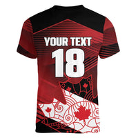Custom Canada Soccer Women V-Neck T-Shirt Les Rouges Maple Leaf - Wonder Print Shop
