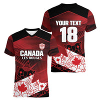 Custom Canada Soccer Women V-Neck T-Shirt Les Rouges Maple Leaf - Wonder Print Shop