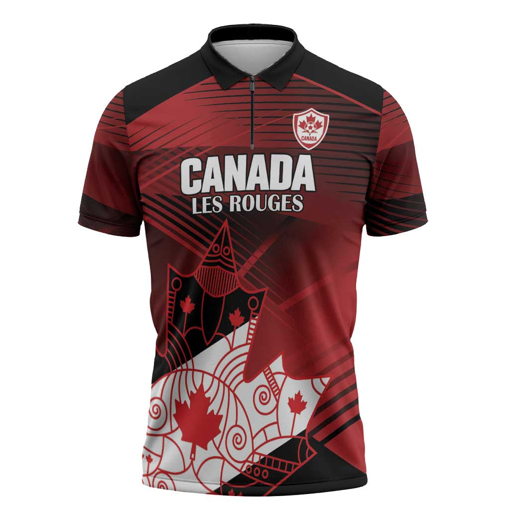 Custom Canada Soccer Zipper Polo Shirt Les Rouges Maple Leaf - Wonder Print Shop