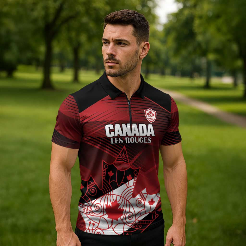 Custom Canada Soccer Zipper Polo Shirt Les Rouges Maple Leaf - Wonder Print Shop