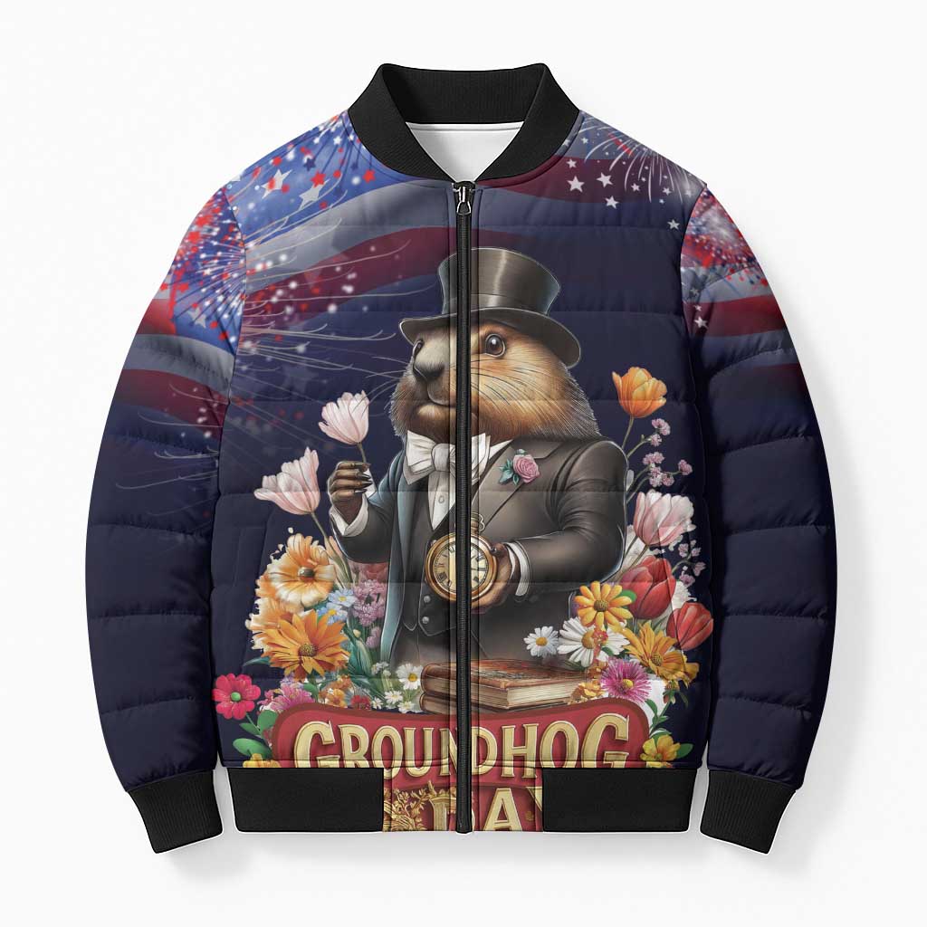 Groundhog Day Gentleman Bomber Puffer Jacket Same Day Again - Wonder Print Shop
