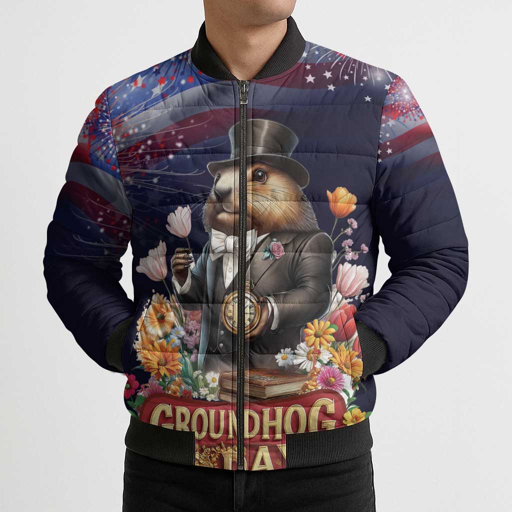 Groundhog Day Gentleman Bomber Puffer Jacket Same Day Again - Wonder Print Shop
