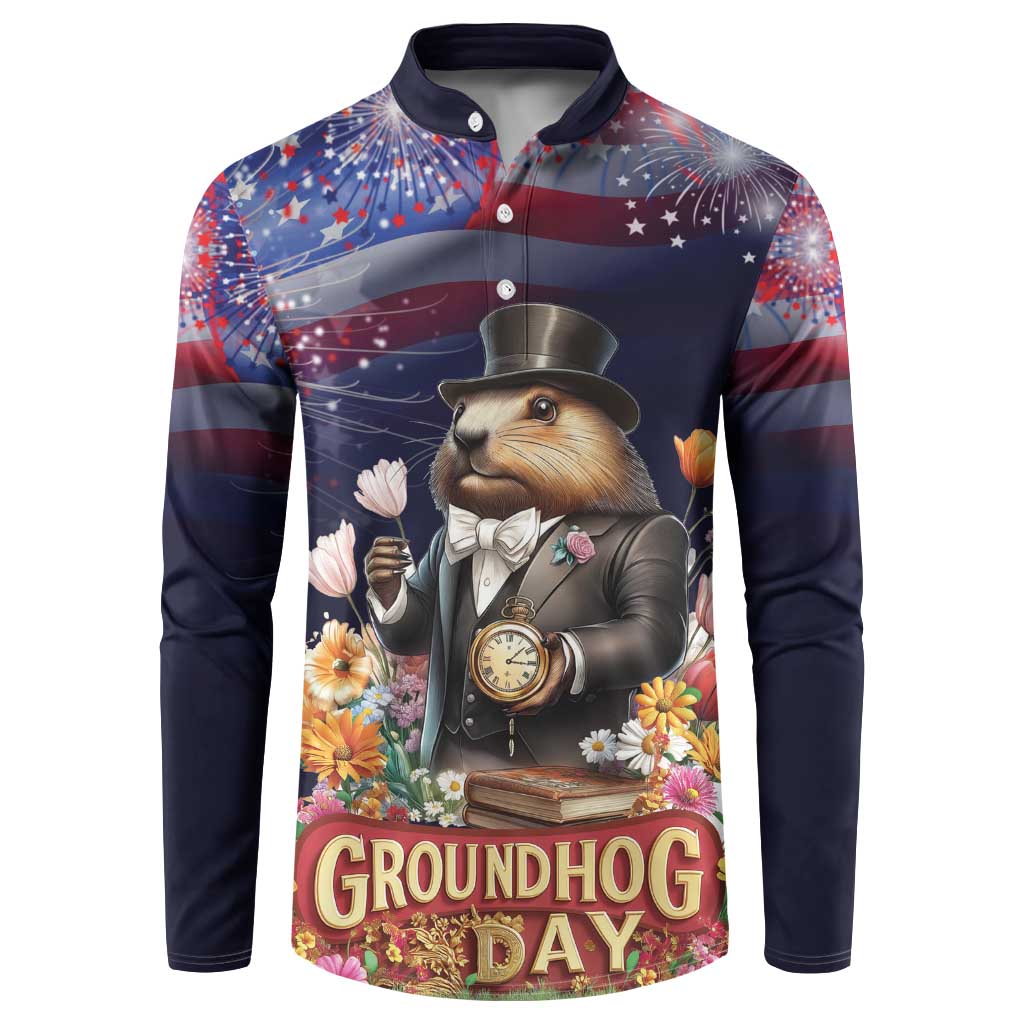 Groundhog Day Gentleman Button Sweatshirt Same Day Again - Wonder Print Shop