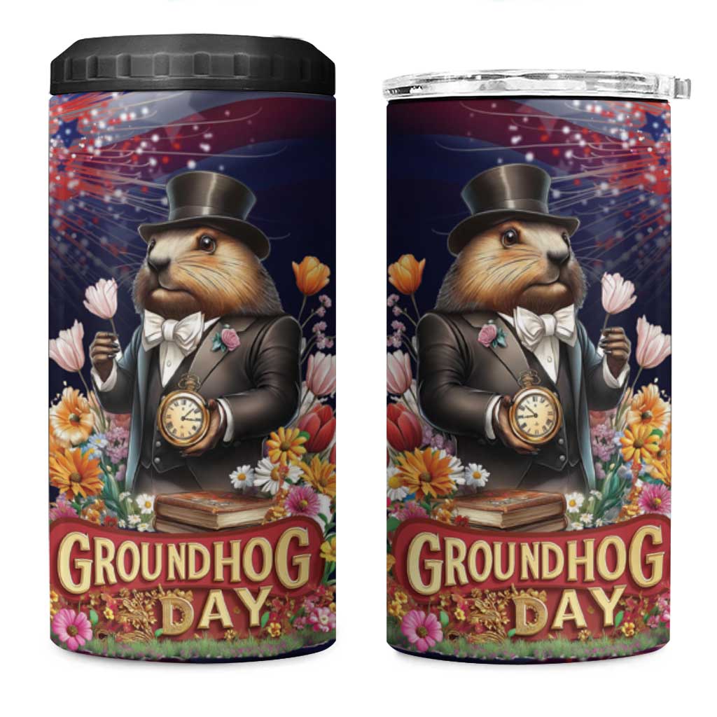 Groundhog Day Gentleman 4 in 1 Can Cooler Tumbler Same Day Again - Wonder Print Shop