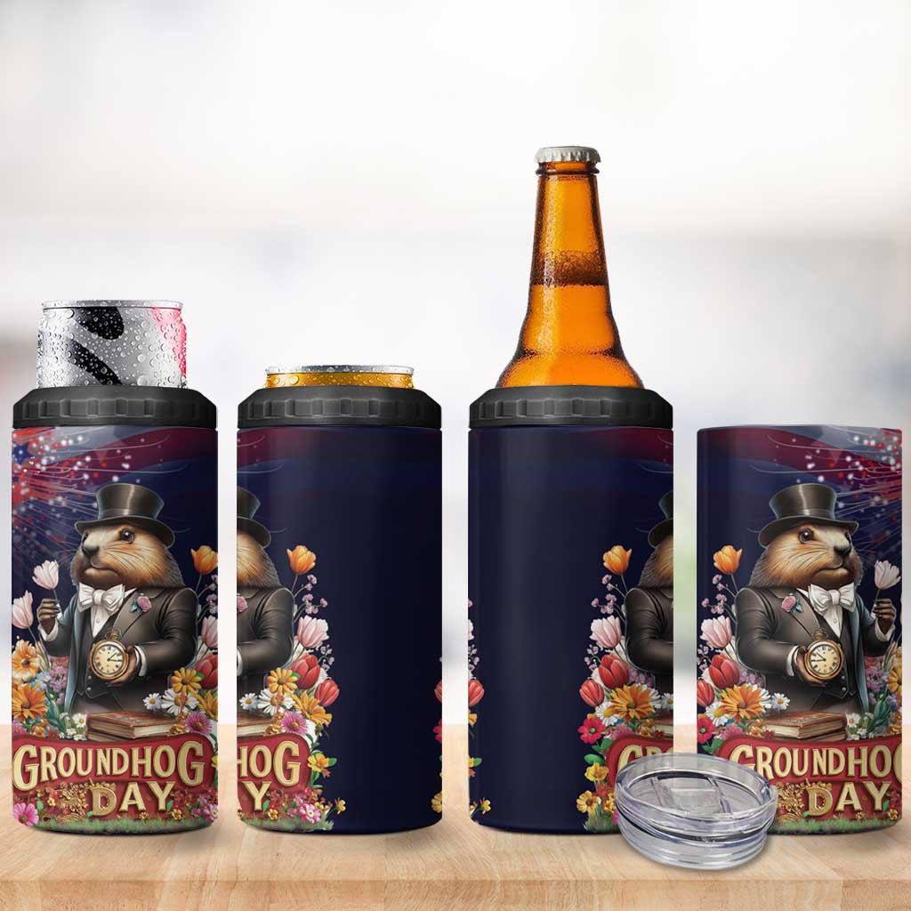 Groundhog Day Gentleman 4 in 1 Can Cooler Tumbler Same Day Again - Wonder Print Shop