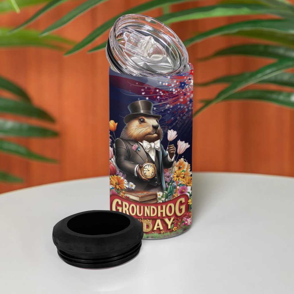 Groundhog Day Gentleman 4 in 1 Can Cooler Tumbler Same Day Again - Wonder Print Shop