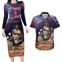 Groundhog Day Gentleman Couples Matching Long Sleeve Bodycon Dress and Hawaiian Shirt Same Day Again - Wonder Print Shop