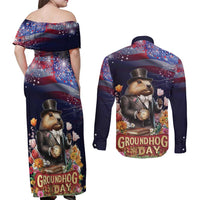 Groundhog Day Gentleman Couples Matching Off Shoulder Maxi Dress and Long Sleeve Button Shirt Same Day Again - Wonder Print Shop
