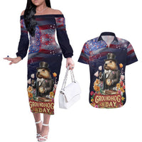 Groundhog Day Gentleman Couples Matching Off The Shoulder Long Sleeve Dress and Hawaiian Shirt Same Day Again - Wonder Print Shop