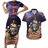 Groundhog Day Gentleman Couples Matching Short Sleeve Bodycon Dress and Hawaiian Shirt Same Day Again - Wonder Print Shop