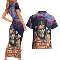 Groundhog Day Gentleman Couples Matching Short Sleeve Bodycon Dress and Hawaiian Shirt Same Day Again - Wonder Print Shop