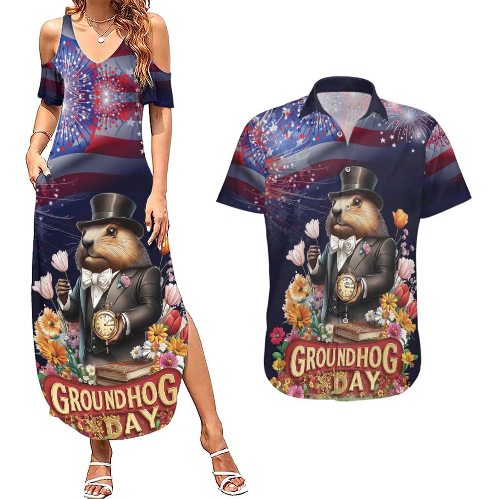 Groundhog Day Gentleman Couples Matching Summer Maxi Dress and Hawaiian Shirt Same Day Again - Wonder Print Shop