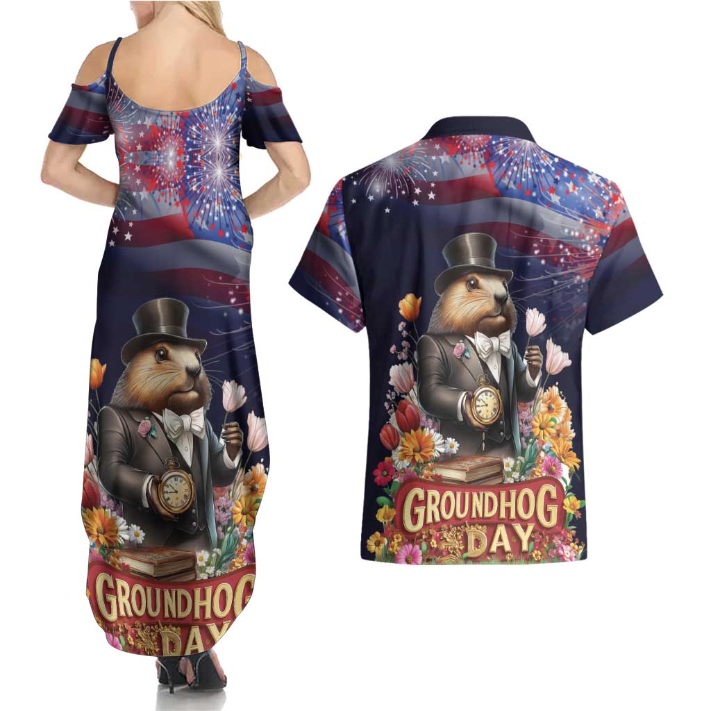 Groundhog Day Gentleman Couples Matching Summer Maxi Dress and Hawaiian Shirt Same Day Again - Wonder Print Shop