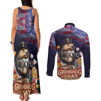 Groundhog Day Gentleman Couples Matching Tank Maxi Dress and Long Sleeve Button Shirt Same Day Again - Wonder Print Shop