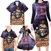 Groundhog Day Gentleman Family Matching Long Sleeve Bodycon Dress and Hawaiian Shirt Same Day Again - Wonder Print Shop