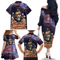 Groundhog Day Gentleman Family Matching Off The Shoulder Long Sleeve Dress and Hawaiian Shirt Same Day Again - Wonder Print Shop