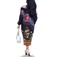 Groundhog Day Gentleman Family Matching Off The Shoulder Long Sleeve Dress and Hawaiian Shirt Same Day Again - Wonder Print Shop