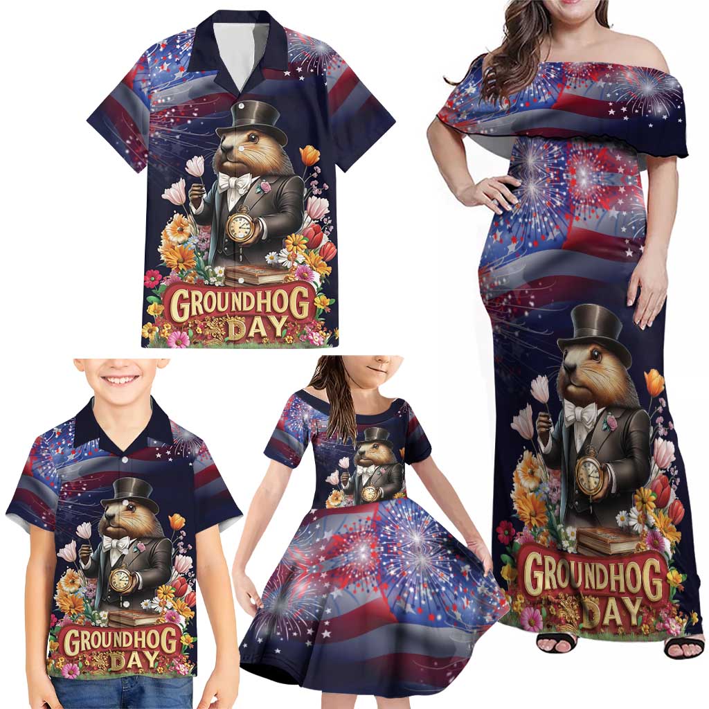 Groundhog Day Gentleman Family Matching Off Shoulder Maxi Dress and Hawaiian Shirt Same Day Again - Wonder Print Shop