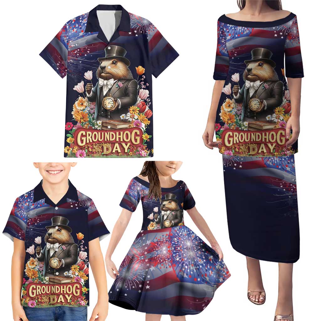 Groundhog Day Gentleman Family Matching Puletasi and Hawaiian Shirt Same Day Again - Wonder Print Shop