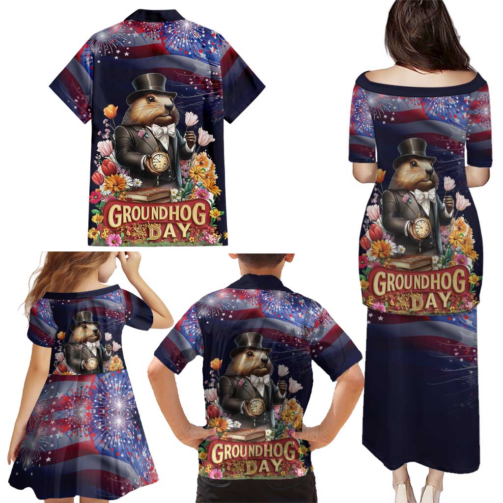 Groundhog Day Gentleman Family Matching Puletasi and Hawaiian Shirt Same Day Again - Wonder Print Shop