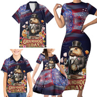 Groundhog Day Gentleman Family Matching Short Sleeve Bodycon Dress and Hawaiian Shirt Same Day Again - Wonder Print Shop