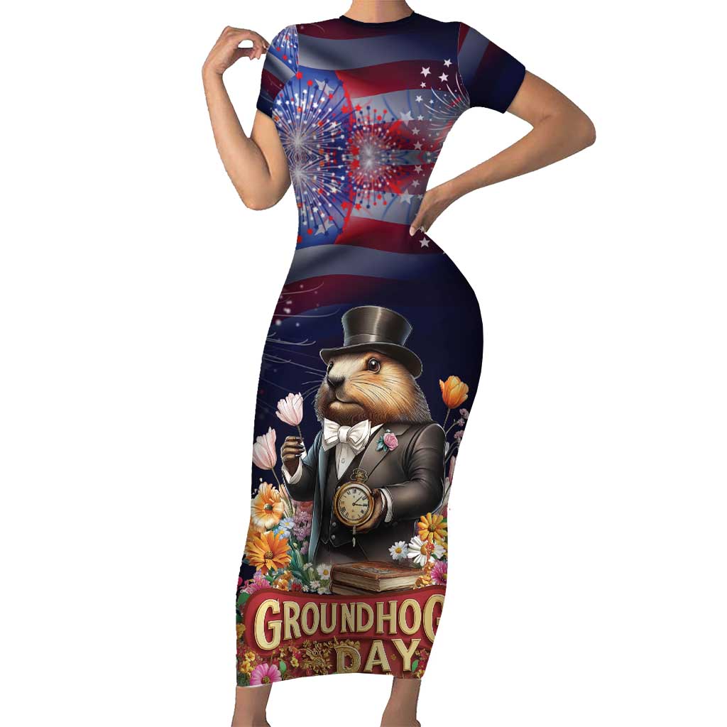 Groundhog Day Gentleman Family Matching Short Sleeve Bodycon Dress and Hawaiian Shirt Same Day Again - Wonder Print Shop