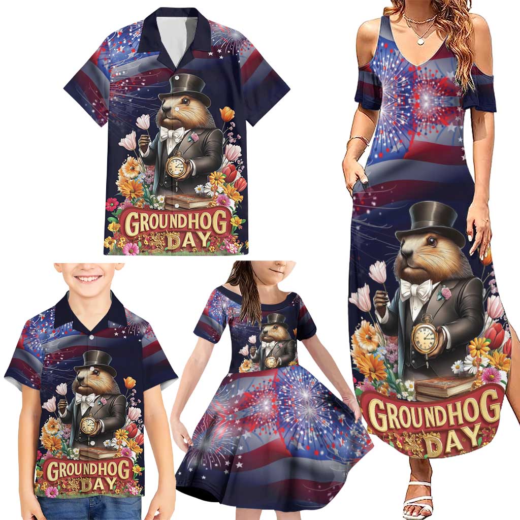 Groundhog Day Gentleman Family Matching Summer Maxi Dress and Hawaiian Shirt Same Day Again - Wonder Print Shop