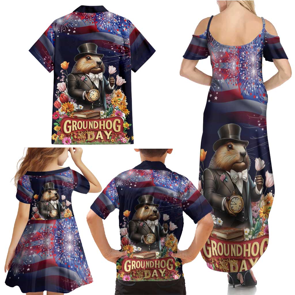 Groundhog Day Gentleman Family Matching Summer Maxi Dress and Hawaiian Shirt Same Day Again - Wonder Print Shop