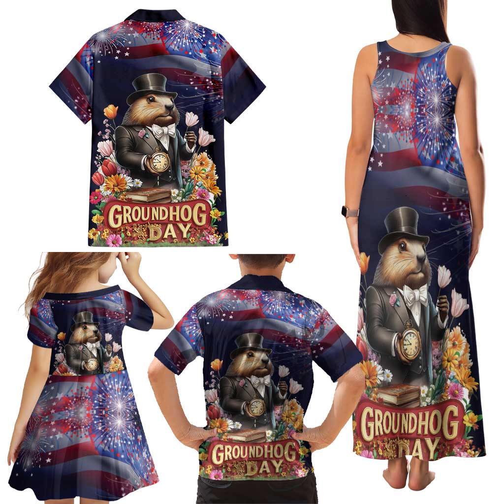 Groundhog Day Gentleman Family Matching Tank Maxi Dress and Hawaiian Shirt Same Day Again - Wonder Print Shop