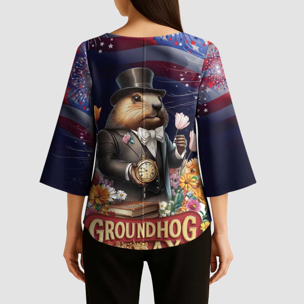 Groundhog Day Gentleman Kimono Sleeve Blouse Same Day Again - Wonder Print Shop