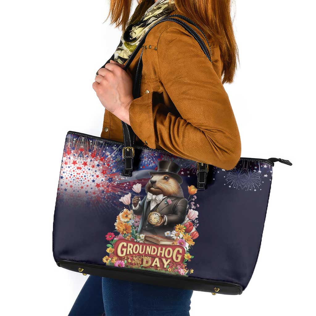 Groundhog Day Gentleman Leather Tote Bag Same Day Again - Wonder Print Shop