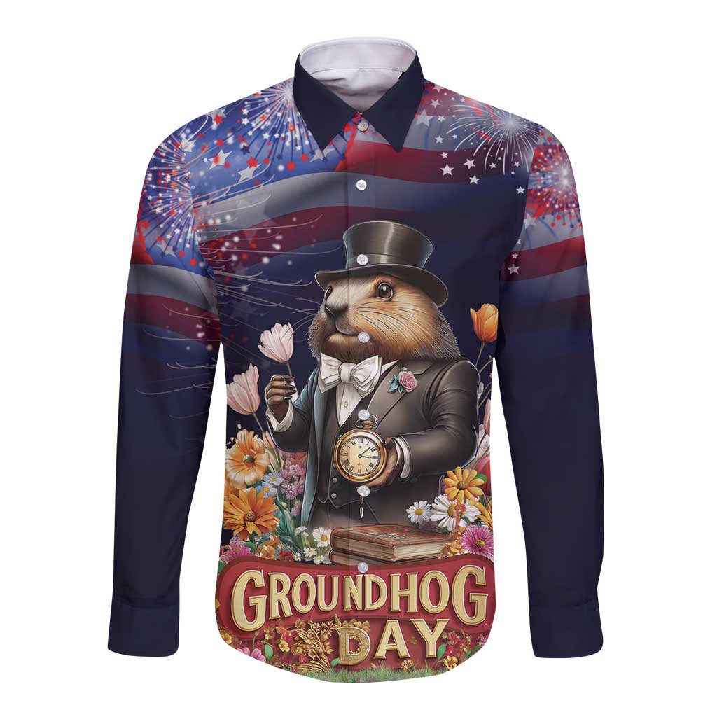 Groundhog Day Gentleman Long Sleeve Button Shirt Same Day Again - Wonder Print Shop