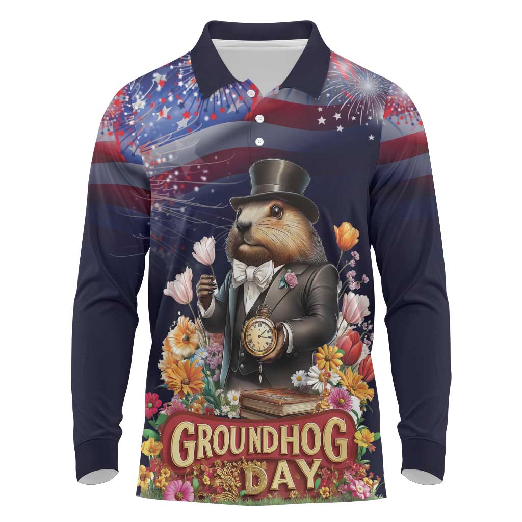 Groundhog Day Gentleman Long Sleeve Polo Shirt Same Day Again - Wonder Print Shop