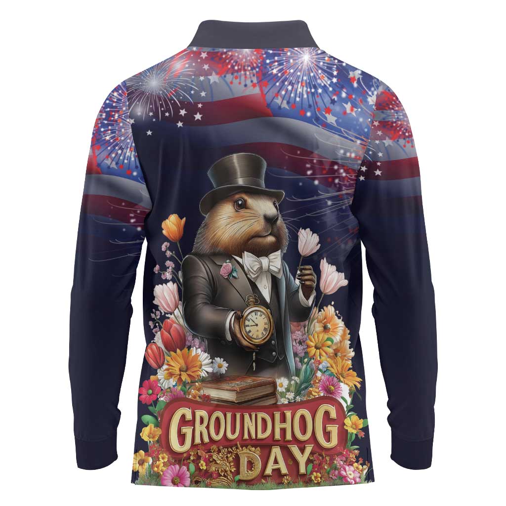 Groundhog Day Gentleman Long Sleeve Polo Shirt Same Day Again - Wonder Print Shop