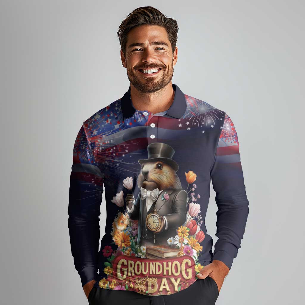 Groundhog Day Gentleman Long Sleeve Polo Shirt Same Day Again - Wonder Print Shop