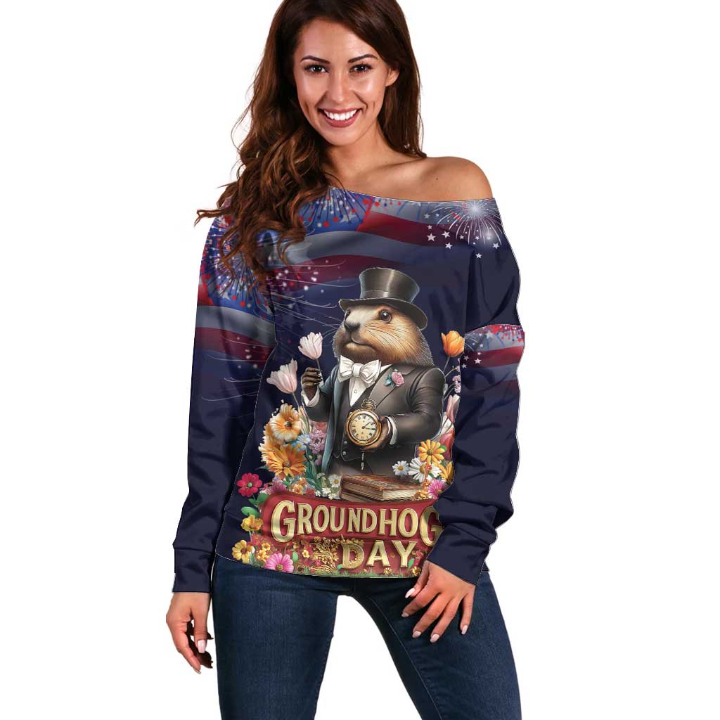 Groundhog Day Gentleman Off Shoulder Sweater Same Day Again - Wonder Print Shop