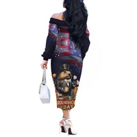 Groundhog Day Gentleman Off The Shoulder Long Sleeve Dress Same Day Again - Wonder Print Shop