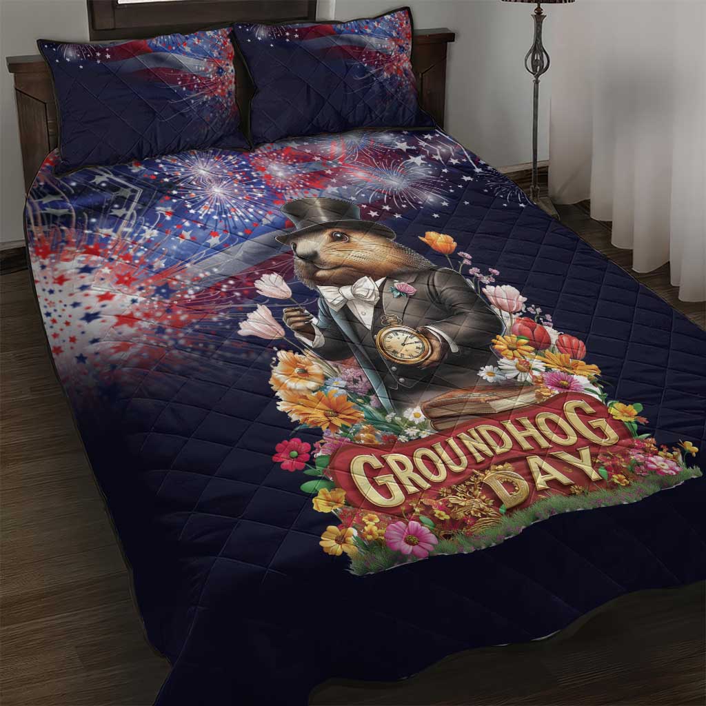 Groundhog Day Gentleman Quilt Bed Set Same Day Again - Wonder Print Shop