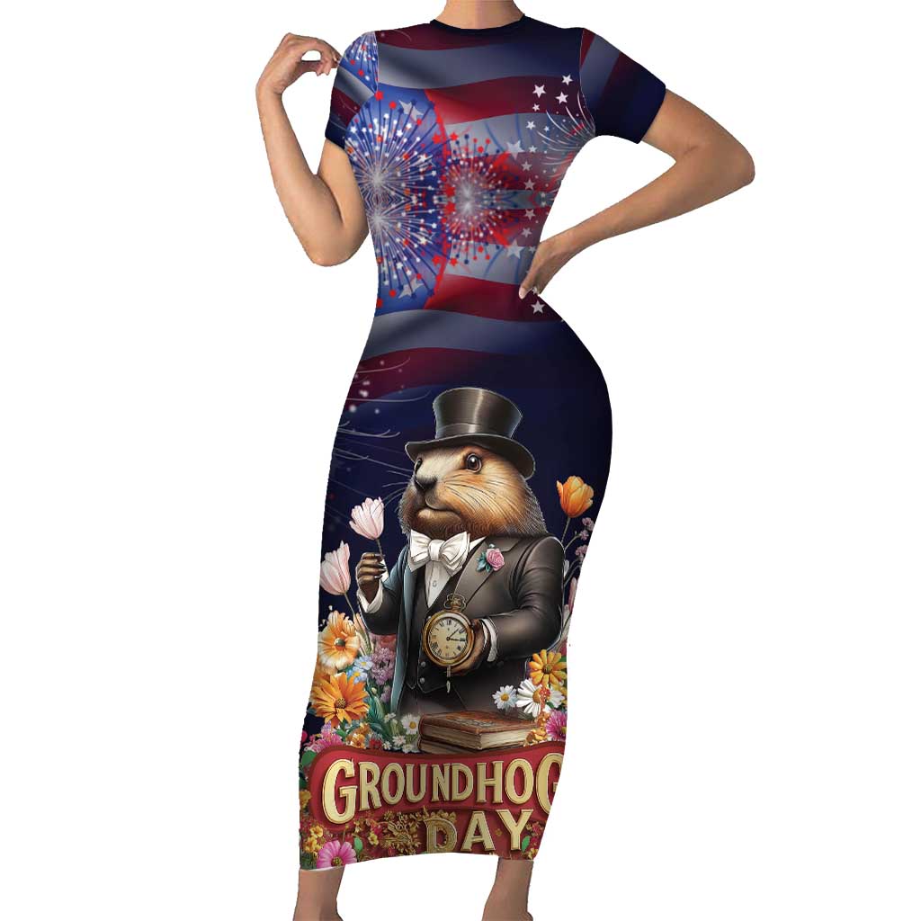 Groundhog Day Gentleman Short Sleeve Bodycon Dress Same Day Again - Wonder Print Shop