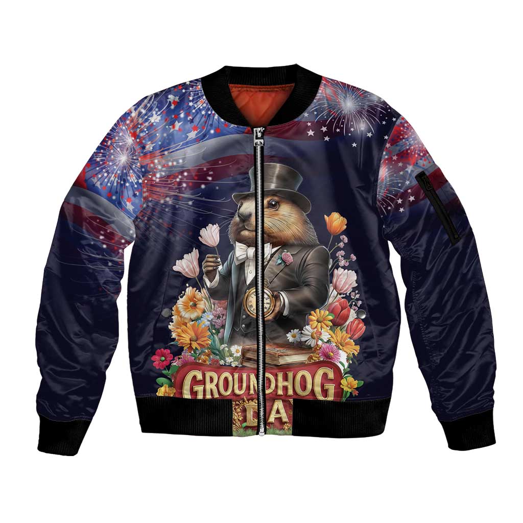 Groundhog Day Gentleman Sleeve Zip Bomber Jacket Same Day Again - Wonder Print Shop