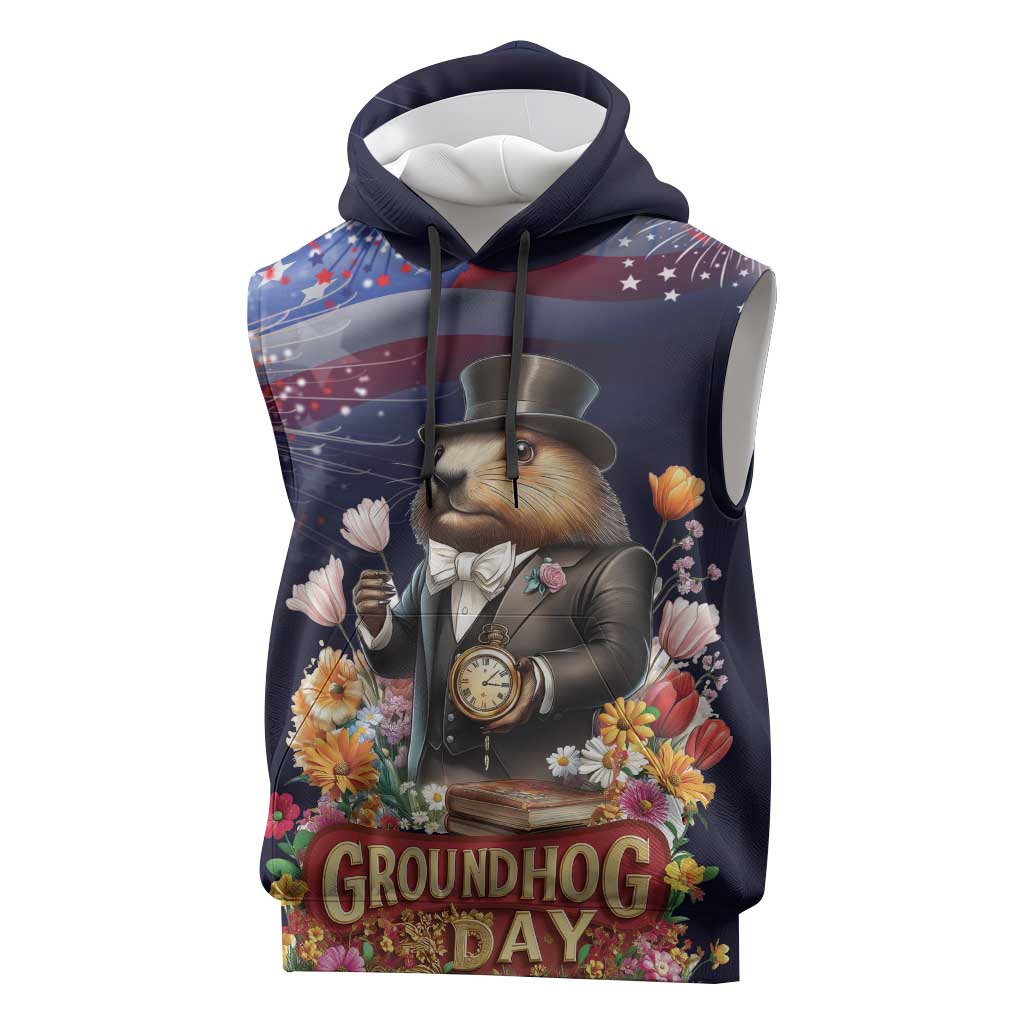 Groundhog Day Gentleman Sleeveless Hoodie Same Day Again - Wonder Print Shop