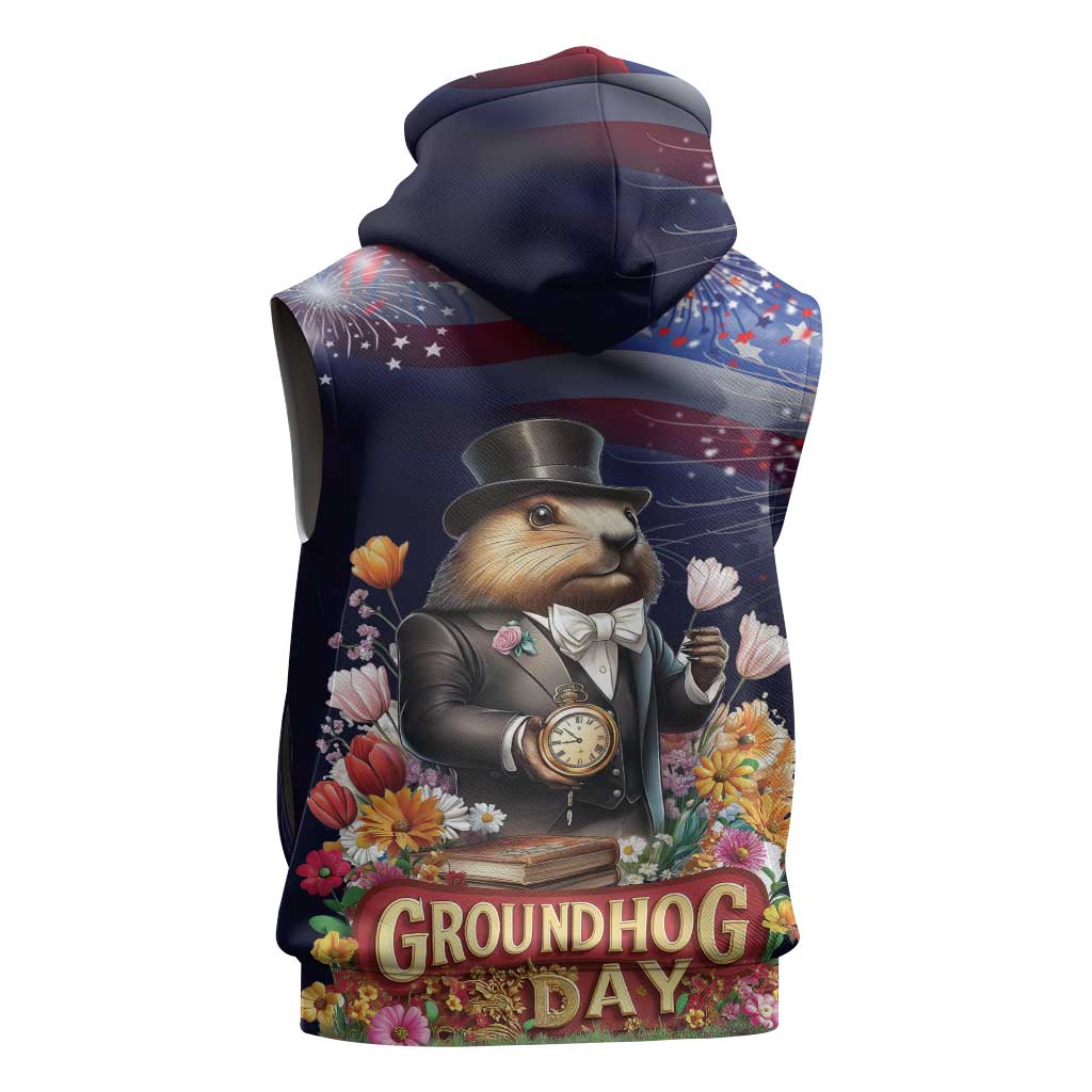 Groundhog Day Gentleman Sleeveless Hoodie Same Day Again - Wonder Print Shop